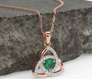 Diamond Emerald Rose Gold Silver Celtic Trinity Knot Necklace