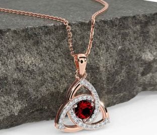 Diamond Garnet Rose Gold Silver Celtic Trinity Knot Necklace