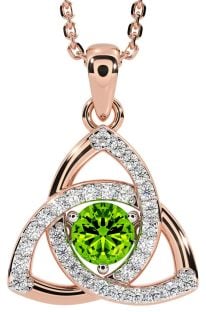 Diamond Peridot Rose Gold Silver Celtic Trinity Knot Necklace