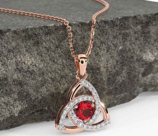 Diamond Ruby Rose Gold Silver Celtic Trinity Knot Necklace