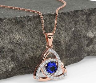 Diamond Sapphire Rose Gold Silver Celtic Trinity Knot Necklace