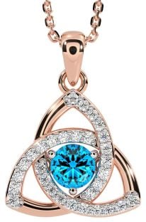 Diamond Topaz Rose Gold Silver Celtic Trinity Knot Necklace