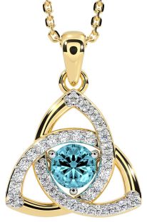 Diamond Aquamarine Gold Silver Celtic Trinity Knot Necklace