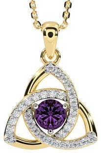 Diamond Alexandrite Gold Silver Celtic Trinity Knot Necklace