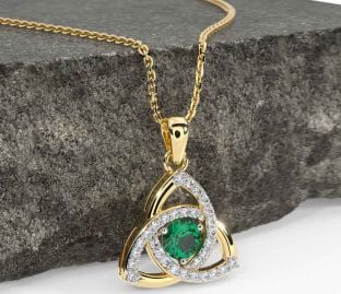 Diamond Emerald Gold Silver Celtic Trinity Knot Necklace