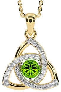 Diamond Peridot Gold Silver Celtic Trinity Knot Necklace