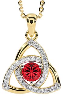 Diamond Ruby Gold Silver Celtic Trinity Knot Necklace