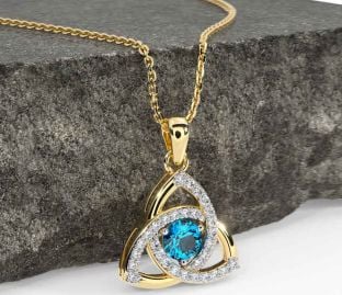 Diamond Topaz Gold Silver Celtic Trinity Knot Necklace