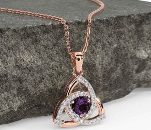 Diamond Alexandrite Rose Gold Celtic Trinity Knot Necklace