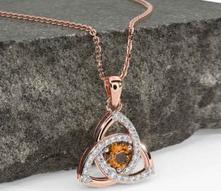Diamond Citrine Rose Gold Celtic Trinity Knot Necklace