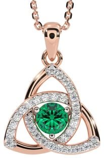Diamond Emerald Rose Gold Celtic Trinity Knot Necklace