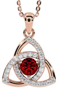 Diamant Grenat Rose Or celtique Trinité Noeud Collier