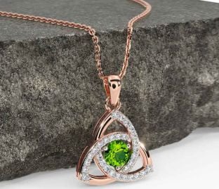 Diamond Peridot Rose Gold Celtic Trinity Knot Necklace