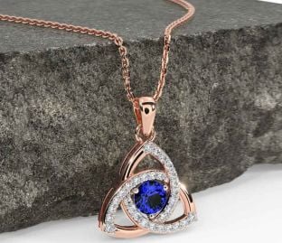 Diamond Sapphire Rose Gold Celtic Trinity Knot Necklace