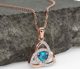 Diamond Topaz Rose Gold Celtic Trinity Knot Necklace