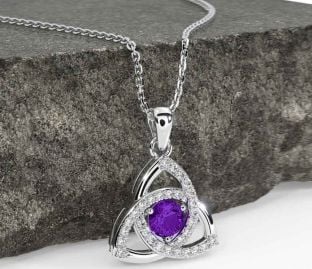 Diamond Amethyst Silver Celtic Trinity Knot Necklace