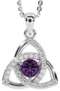 Diamond Alexandrite Silver Celtic Trinity Knot Necklace