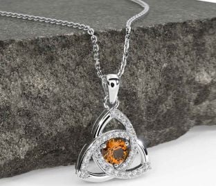 Diamond Citrine Silver Celtic Trinity Knot Necklace