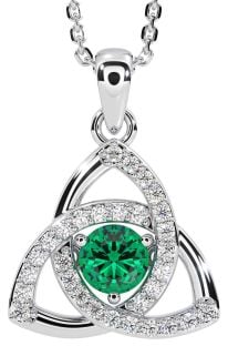 Diamond Emerald Silver Celtic Trinity Knot Necklace