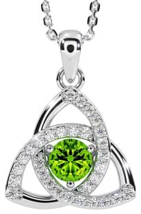 Diamond Peridot Silver Celtic Trinity Knot Necklace