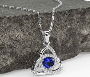 Diamond Sapphire Silver Celtic Trinity Knot Necklace