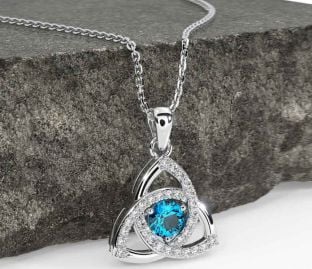 Diamond Topaz Silver Celtic Trinity Knot Necklace