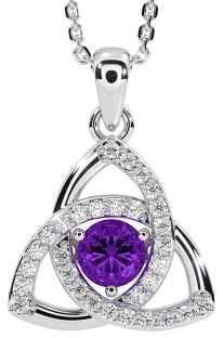 Diamond Amethyst White Gold Celtic Trinity Knot Necklace