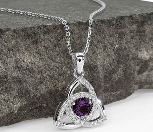 Diamond Alexandrite White Gold Celtic Trinity Knot Necklace