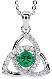 Diamond Emerald White Gold Celtic Trinity Knot Necklace