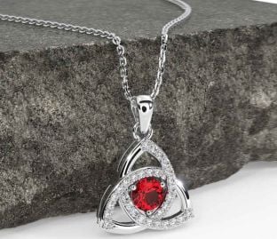 Diamond Ruby White Gold Celtic Trinity Knot Necklace