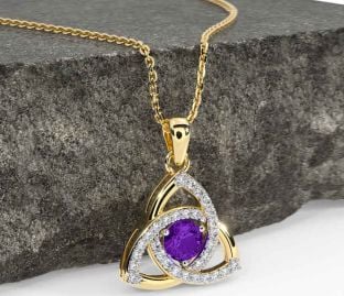 Diamond Amethyst Gold Celtic Trinity Knot Necklace