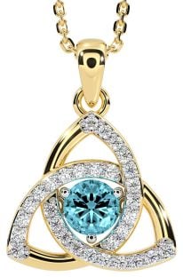 Diamond Aquamarine Gold Celtic Trinity Knot Necklace