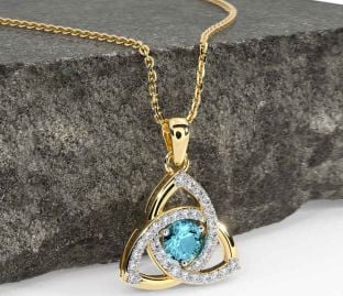 Diamond Aquamarine Gold Celtic Trinity Knot Necklace