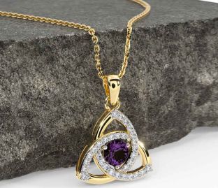 Diamond Alexandrite Gold Celtic Trinity Knot Necklace