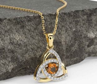 Diamond Citrine Gold Celtic Trinity Knot Necklace