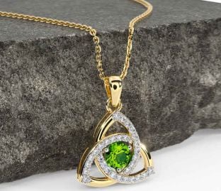 Diamond Peridot Gold Celtic Trinity Knot Necklace