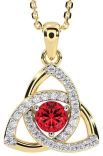 Diamond Ruby Gold Celtic Trinity Knot Necklace