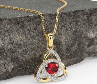 Diamond Ruby Gold Celtic Trinity Knot Necklace