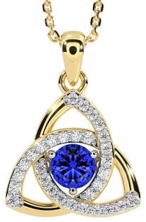 Diamond Sapphire Gold Celtic Trinity Knot Necklace