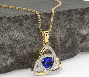 Diamond Sapphire Gold Celtic Trinity Knot Necklace