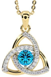 Diamond Topaz Gold Celtic Trinity Knot Necklace