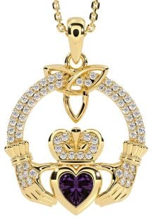 Diamond Alexandrite Gold Silver Claddagh Trinity knot Necklace