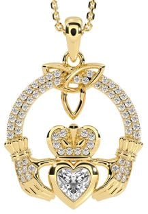 Diamond Gold Silver Claddagh Trinity knot Necklace