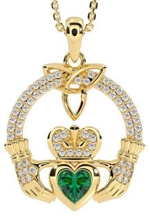 Diamond Emerald Gold Silver Claddagh Trinity knot Necklace