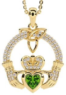 Diamond Peridot Gold Silver Claddagh Trinity knot Necklace