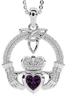 Diamond Alexandrite Silver Claddagh Trinity knot Necklace