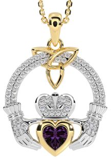 Diamond Alexandrite Gold Silver Claddagh Trinity knot Necklace