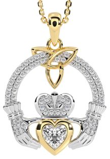 Diamond Gold Silver Claddagh Trinity knot Necklace