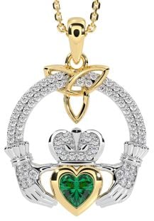 Diamond Emerald Gold Silver Claddagh Trinity knot Necklace