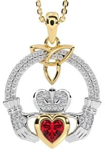 Diamond Ruby Gold Silver Claddagh Trinity knot Necklace